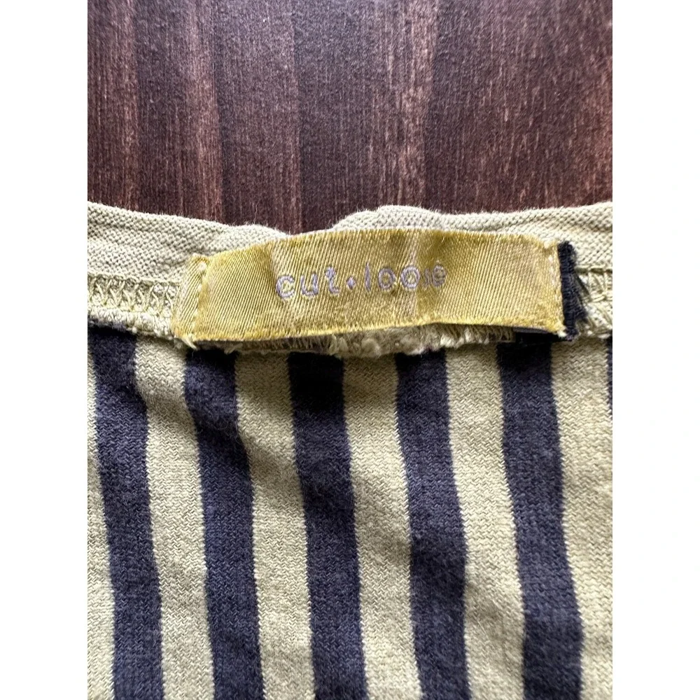 Cut Loose Sleeveless High Low Dress Sage Green Striped Yoke Slub Knit Midi‎ L XL